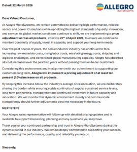 Allegro MicroSystems Announces Global Price Adj...