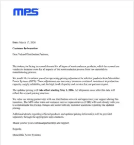MPS Announces Price Adjustments for Selected El...