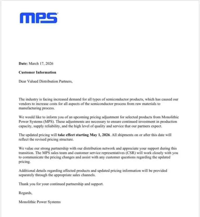 MPS 2026 Price Hike: Selected Electronic Components Cost Rise