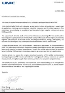 UMC Officially Announces Global Wafer Price Adj...
