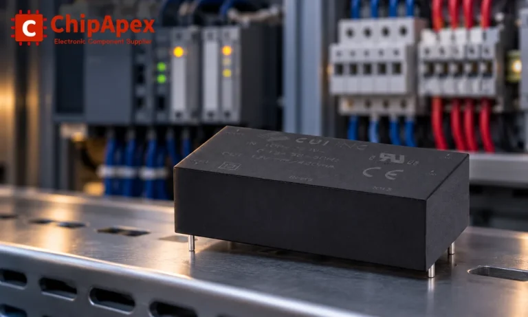 AC DC module from the ChipApex catalog against an illustrative industrial control cabinet