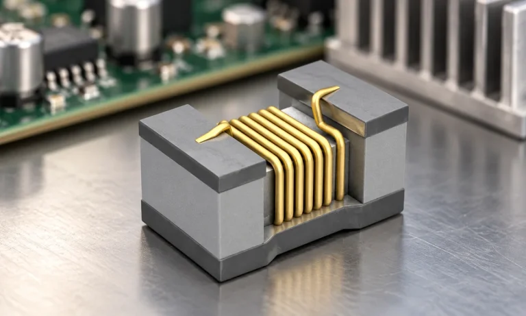 ChipApex inductor image against an illustrative power converter scene