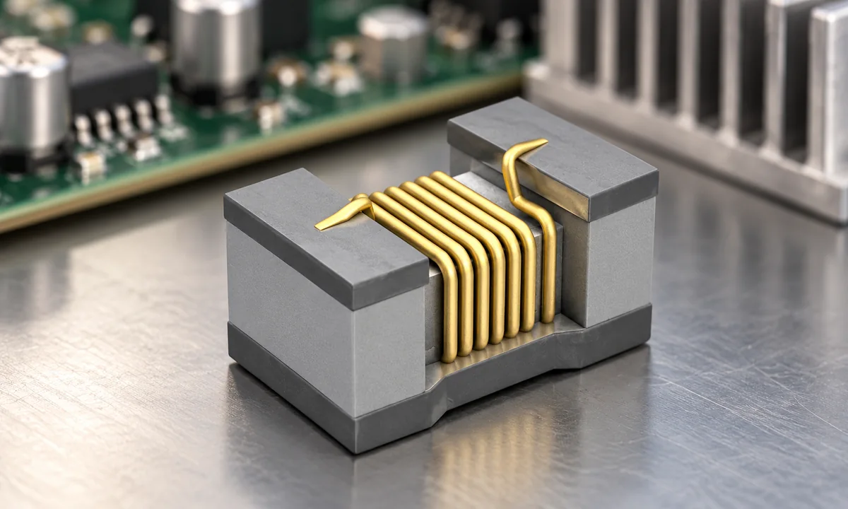 ChipApex inductor image against an illustrative power converter scene