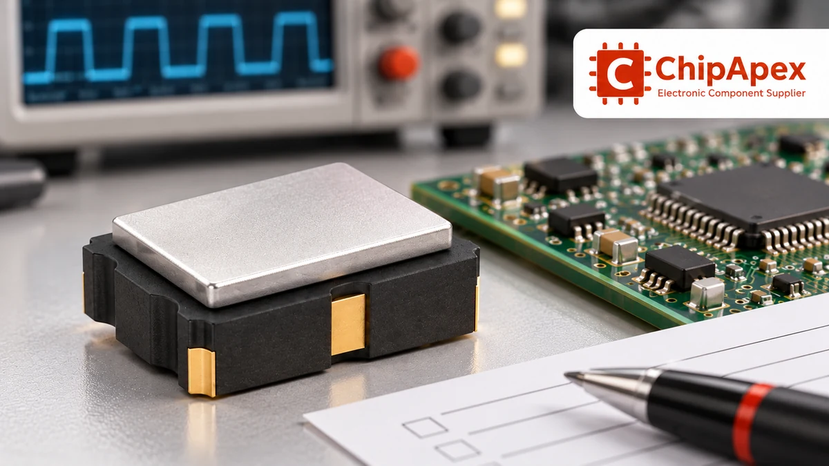 Oscillator package detail on a clock-component inspection workbench