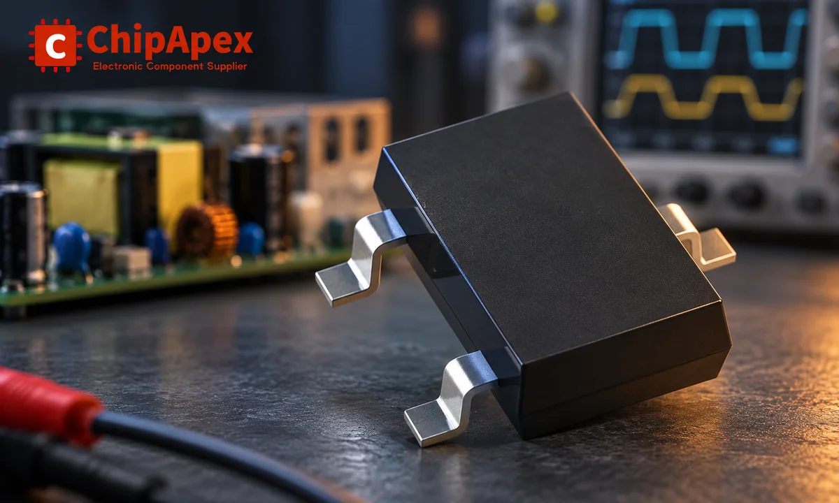 Rectifier package from the ChipApex catalog against an illustrative power-supply test bench