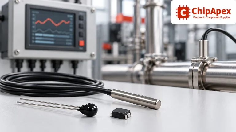 Temperature sensor component forms beside an industrial monitoring application