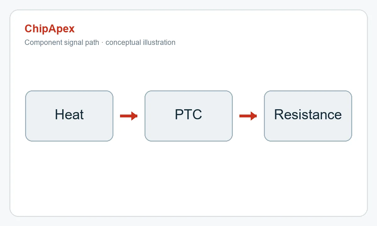 Conceptual path from heat through PTC to resistance Conceptual path from heat through PTC to resistance